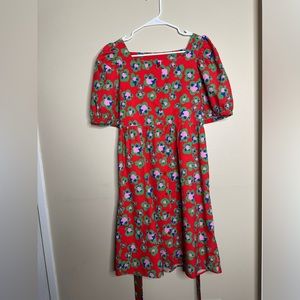 Square Neck Puff Sleeve Button Front Floral Dress